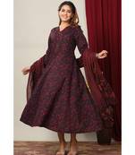  Cotton Floral Printed Anarkali Kurta with Gold Print Dupatta for Womens Girls