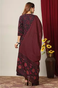  Cotton Floral Printed Anarkali Kurta with Gold Print Dupatta for Womens Girls