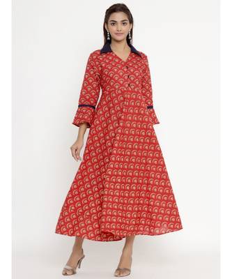 Pure Cotton  Print Anarkali Kurta   with Bell Sleeves for Womens Girls 1
