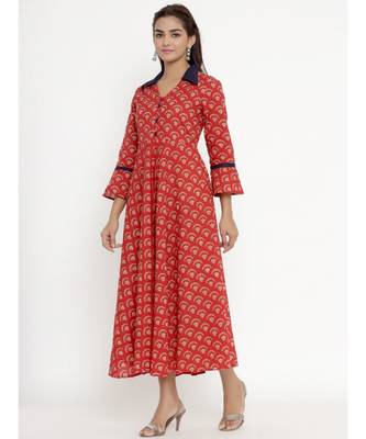 Pure Cotton  Print Anarkali Kurta   with Bell Sleeves for Womens Girls 2