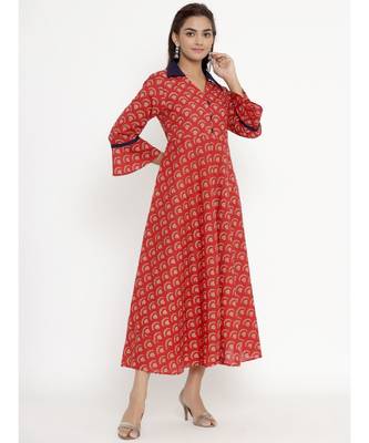 Pure Cotton  Print Anarkali Kurta   with Bell Sleeves for Womens Girls 3