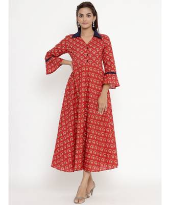 Pure Cotton  Print Anarkali Kurta   with Bell Sleeves for Womens Girls 4