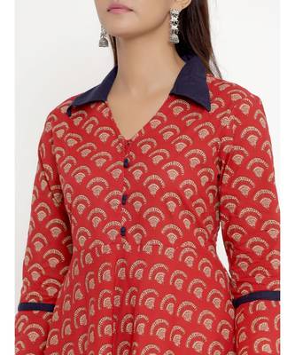 Pure Cotton  Print Anarkali Kurta   with Bell Sleeves for Womens Girls 5