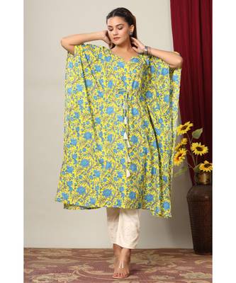 Womens Floral Printed Cotton Kaftan Kurti 1