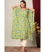 Womens Floral Printed Cotton Kaftan Kurti
