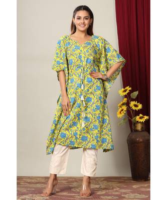 Womens Floral Printed Cotton Kaftan Kurti 2