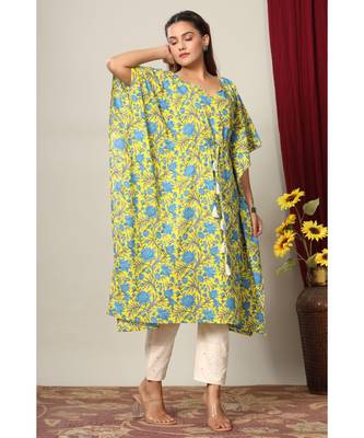 Womens Floral Printed Cotton Kaftan Kurti 3