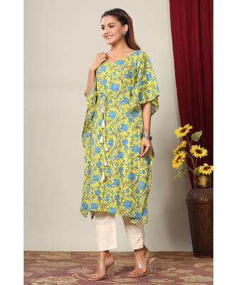 Womens Floral Printed Cotton Kaftan Kurti 4