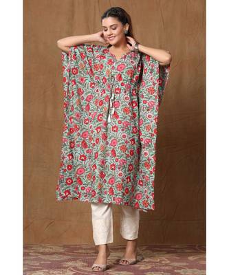 Womens Floral Printed Cotton Kaftan Kurti 1