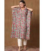Womens Floral Printed Cotton Kaftan Kurti