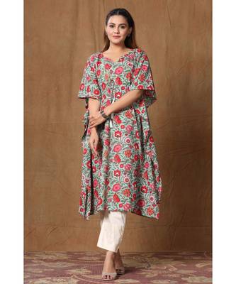 Womens Floral Printed Cotton Kaftan Kurti 2