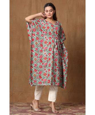 Womens Floral Printed Cotton Kaftan Kurti 3