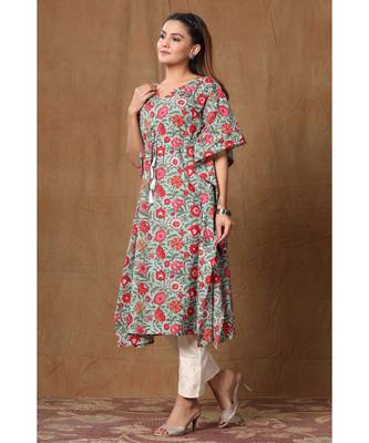 Womens Floral Printed Cotton Kaftan Kurti 4