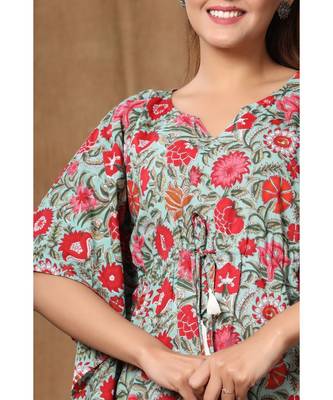 Womens Floral Printed Cotton Kaftan Kurti 5