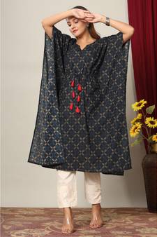 Womens Floral Printed Cotton Kaftan Kurti
