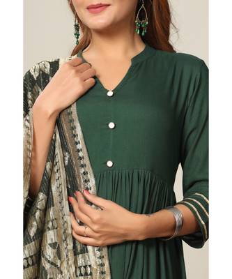 Womens Rayon Solid Print Anarkali Kurta with Dupatta 5