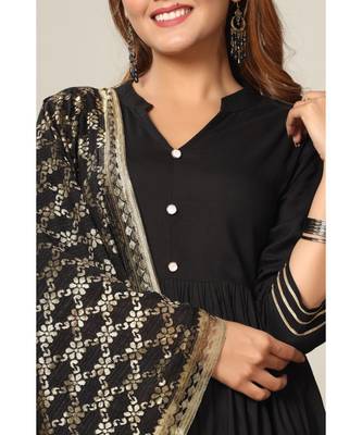 Womens Rayon Solid Print Anarkali Kurta with Dupatta 5