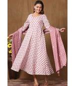  Cotton Floral Printed Anarkali Kurta with Floral Printed Dupatta for Womens Girls