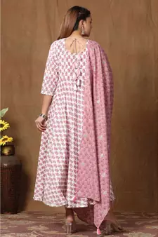  Cotton Floral Printed Anarkali Kurta with Floral Printed Dupatta for Womens Girls