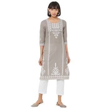 Grey abstract print cotton combo-kurtis 1