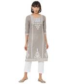 Grey abstract print cotton combo-kurtis