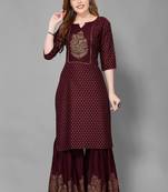 wine color gold printed rayon cotton kurta with sarara set