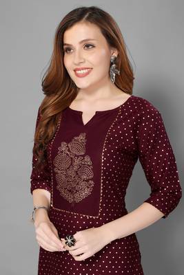 wine color gold printed rayon cotton kurta with sarara set 5