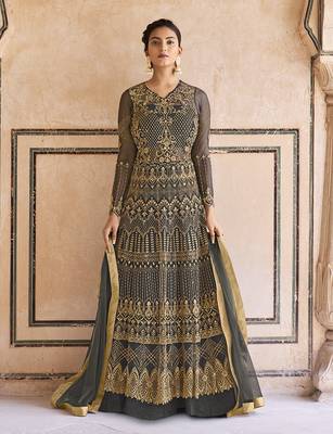 Navy-blue embroidered net salwar 1