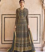 Navy-blue embroidered net salwar