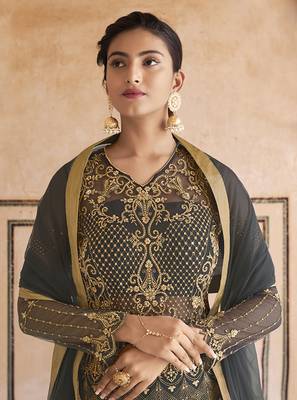 Navy-blue embroidered net salwar 2
