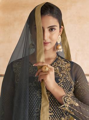 Navy-blue embroidered net salwar 3