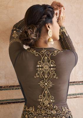 Navy-blue embroidered net salwar 4