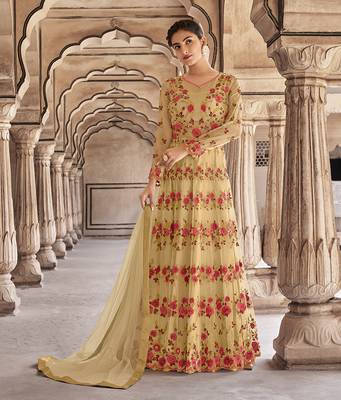 Beige embroidered net salwar 1