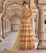 Beige embroidered net salwar