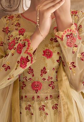 Beige embroidered net salwar 3