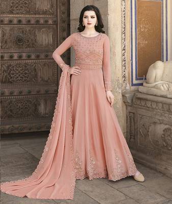 Dark-peach crystals georgette salwar kameez 1