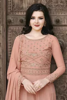 Dark-peach crystals georgette salwar kameez