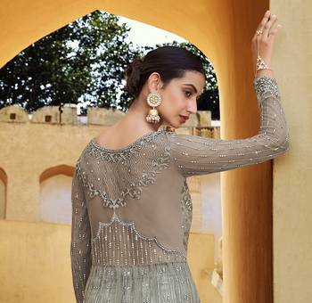 Dark-grey thread embroidery pure net salwar 4