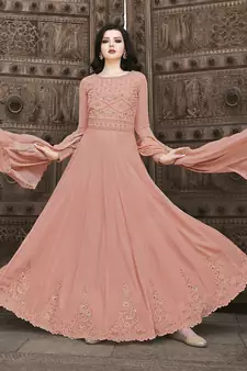 Dark-peach crystals georgette salwar kameez