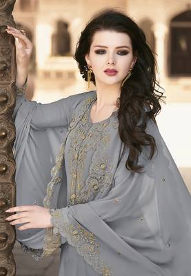 Dark-grey crystals georgette salwar kameez 2