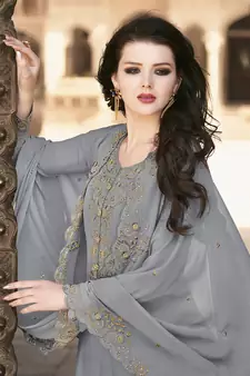 Dark-grey crystals georgette salwar kameez
