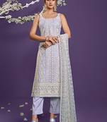 Lavender thread embroidery net salwar