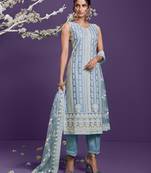 Light-blue thread embroidery net salwar