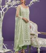 Light-green thread embroidery net salwar kameez