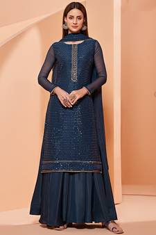 Blue thread embroidery pure georgette salwar