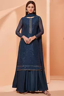Blue thread embroidery pure georgette salwar