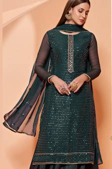 Dark-green thread embroidery pure georgette salwar
