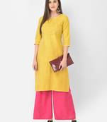 Span Yellow Embroidered Straight Kurta
