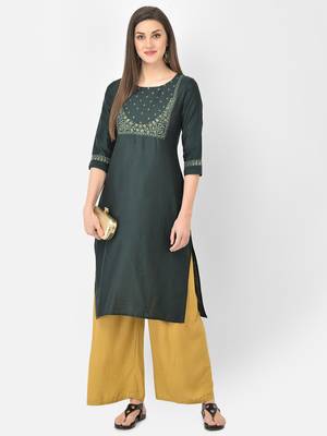 Span Green Embroidered Straight Kurta 1