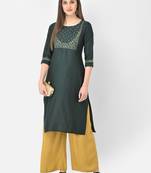 Span Green Embroidered Straight Kurta